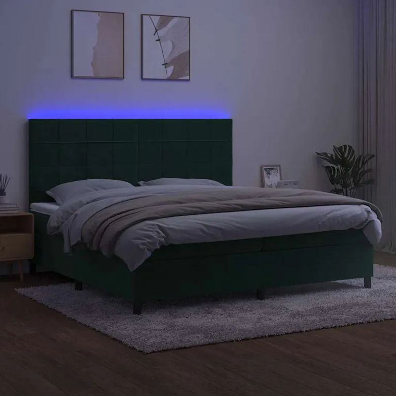Vidaxl Kontinentalbett mit Matratze und LED in Grün aus Samt, B/T: 200 x 200 cm - Bild 2