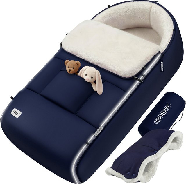 Monzana Babyfußsack in Marineblau für Kinderwagen mit Beutel und reflektierenden Elementen - Bild 1