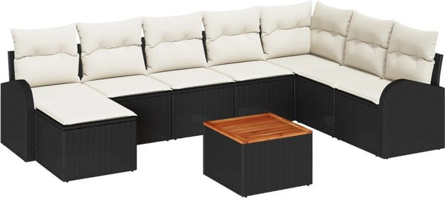 vidaXL Garten-Sofa-Set 9-teilig in Schwarz-Weiß mit Poly-Rattan, pulverbeschichtetem Stahl und Akazienholz, inklusive Ecksofa, Mittelsitzen, Armsofas mit Stauraum, Fußhocker und Gartentisch - Bild 1
