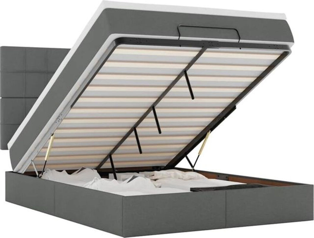 vidaxl Ottoman Polsterbett mit Matratze aus Stoff in Dunkelgrau B: 140 cm, L: 190 cm - Bild 1