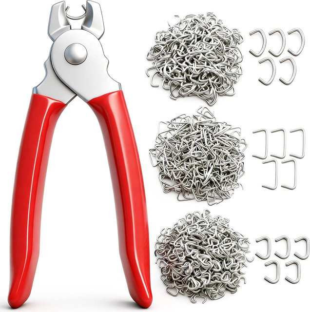 NIUXIANG Hog-Ring-Zangen-Set mit verzinkten Ringen in Rot für Tierkäfige, Möbel, Seile und Polsterungen - Bild 1