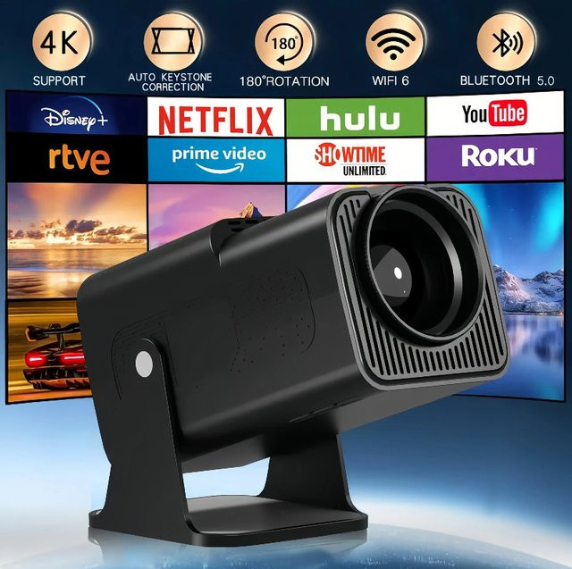 ZNLYRION Full-HD-LCD-Projektor mit 4K-Unterstützung, Android 11 Smart OS, Dual-Band-WiFi 6 und Bluetooth 5.0 in Schwarz - Bild 1