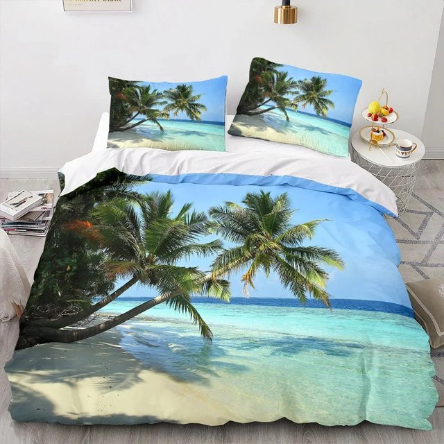 Lodestar Bettwäsche-Set mit Meerblick und Kokosnuss-Motiv in Blau, 2-teilig aus Mikrofaser, Breite: 133 cm, Höhe: 70 cm - Bild 1