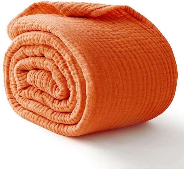 HomeHarmony 6-lagige Musselin-Decke aus reiner Baumwolle, Orange, B/T/H: 127 x 177 cm - Bild 1