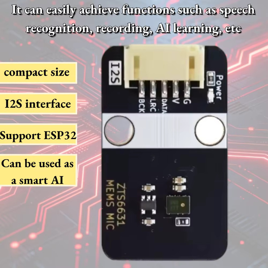 NullLab ZTS6631 MEMS Hochempfindliches Mikrofonmodul mit Gehäuse in Schwarz, Ersatz für INMP441, kompatibel mit ESP32 und Home Assistant - Bild 2
