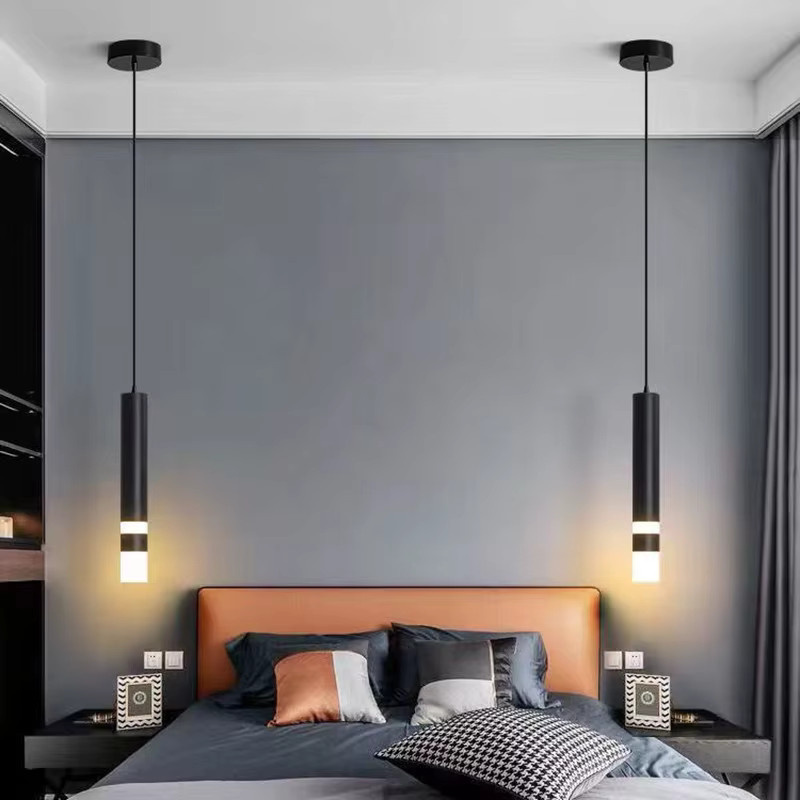 Vikotou Moderne LED-Pendelleuchte in Schwarz mit Glaszylinder für Schlafzimmer und Flur - Bild 2