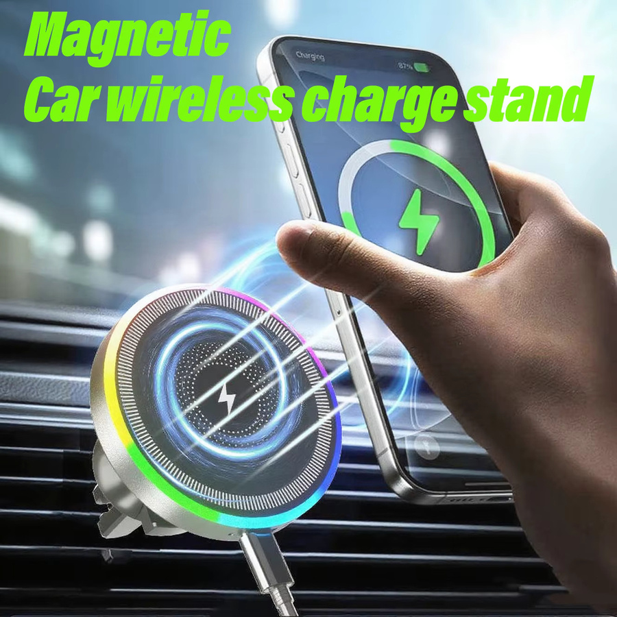 VIKEFON MagSafe Auto-Magnet-Handyhalterung mit RGB-Licht und kabellosem Schnellladegerät für Lüftungsschlitze, Schwarz, Multicolour - Bild 4