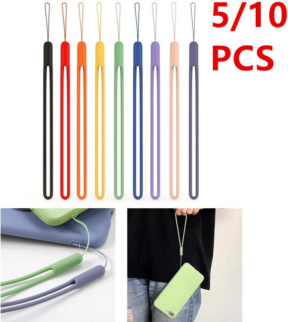 5 oder 10 Stück Silikon Handy Lanyard Halter als Handgelenkband für dein Smartphone, Schlüsselbund oder ID-Abzeichen in Pink und Multicolour - Bild 1