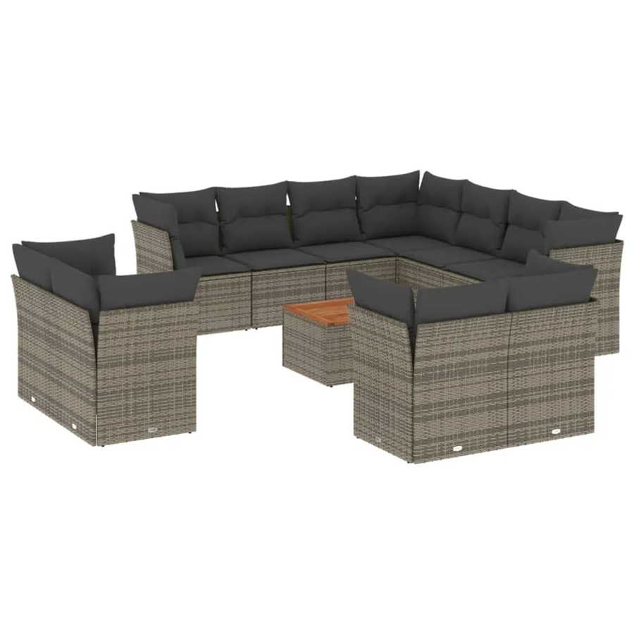 vidaXL 12-tlg Garten-Sofagarnitur in U-Form aus Polyrattan in Grau mit Kissen und Stauraum - Bild 2