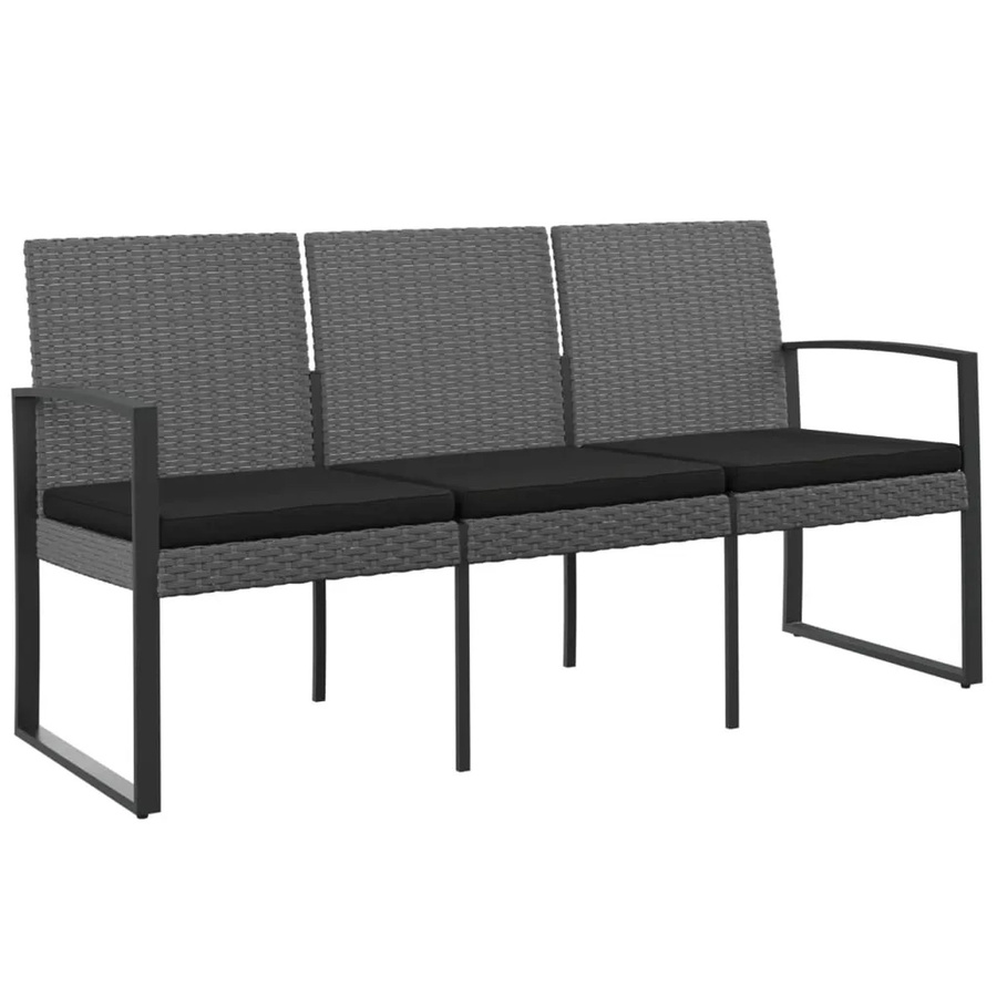 vidaXL Gartenbank 3-Sitzer mit Kissen in Anthrazit Grau aus Rattan-Optik mit Armlehnen B/T/H: 152,5 x 77,5 x 77,5 cm - Bild 2