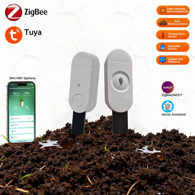 Loginovo Zigbee Bodenfeuchtigkeitssensor mit Temperatur- und Feuchtigkeitsmessung in Weiß für Tuya, Z2M und Home Assistant - Bild 1