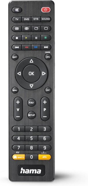 Hama Universal-Fernbedienung für TV und 4 Geräte mit Infrarot und App-Taste in Schwarz - Bild 1