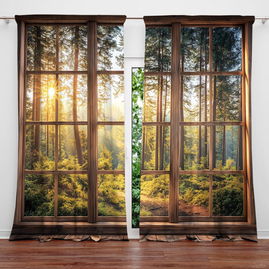 2er-Set Halloween Vorhang mit Wald-Print, halbtransparent, Mehrfarbig, B: 132 cm, H: 213 cm - Bild 4