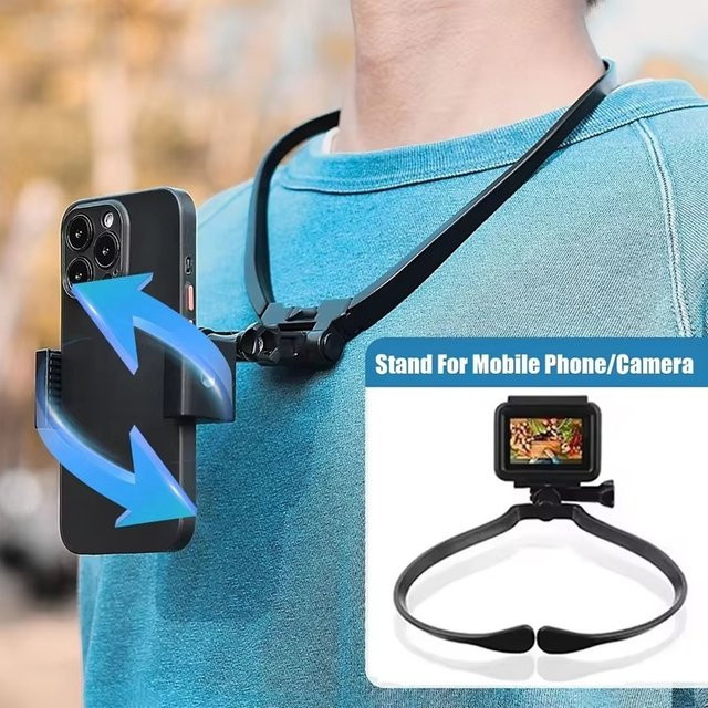 VORILYNEX 360-Grad-Nackenhänger Lazy-Phone-Halter in Schwarz für iPhone, GoPro und DJI - Bild 1