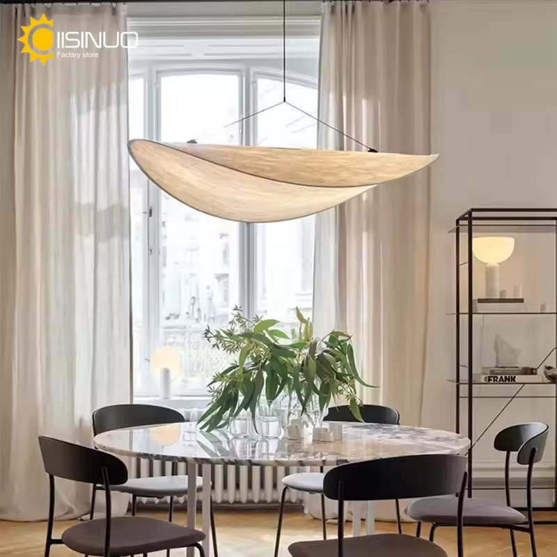 IISINUO Pendelleuchte aus Seidenstoff und Metall, verstellbare Zen-Ambiente-Beleuchtung für Wohnzimmer und Schlafzimmer, Schwarz oder Weiß, Höhe: 220 cm, Durchmesser: 40 cm - Bild 3
