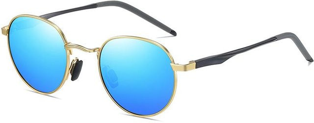 AORON Sonnenbrille, rund, Metall, Vollrand, polarisiert, blau/gold, Unisex - Bild 1