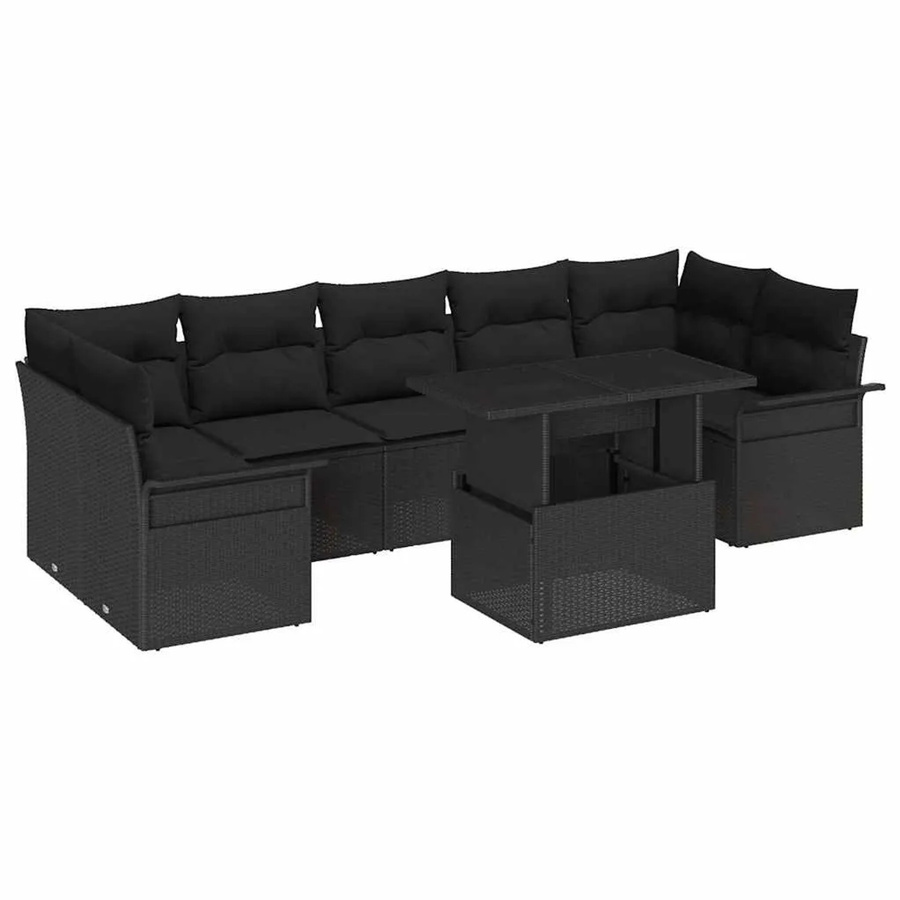 vidaXL Garten-Sofa-Set 8-teilig in Schwarz aus Poly-Rattan mit Kissen und L-Form - Bild 2