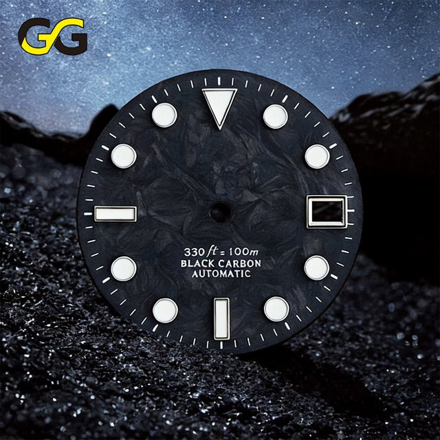 BW9 Zifferblatt Carbonfaser, Einzelkalender, 28,5 mm, Schwarz, NH35 Uhrwerk Zubehör - Bild 1