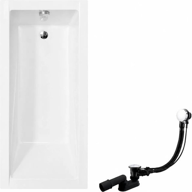 KOLMAN Badewanne Rechteck aus Acryl in Weiß oder Schwarz mit Kopfstütze KODI, Bambus Badewannenablage, Ablauf und Füßen, B/T: 180 x 80 cm - Bild 1