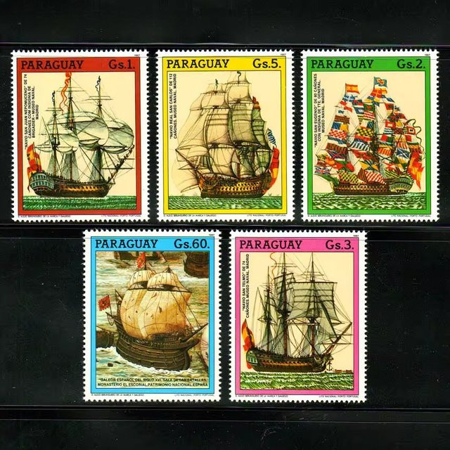 Paraguay Post Briefmarken Set 1987 Columbus Entdeckung der Amerikanischen Segelboote MNH 5er Set mehrfarbig aus Papier - Bild 1