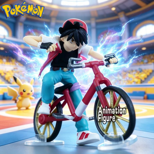 Bandai Pokémon Ash Ketchum beim Radfahren, Actionfigur, 6cm - Bild 1