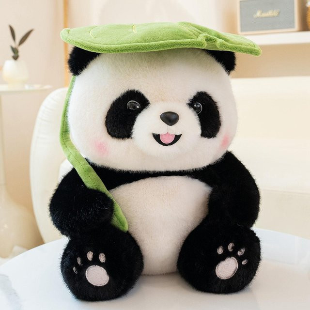 Kawaii Panda mit Bambusblatt, Kuscheltier, 25cm, ab 14 Jahren - Bild 1