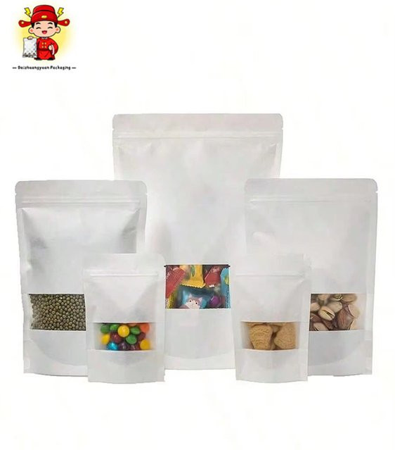 Weiße Kraftpapier-Standbeutel mit Sichtfenster für Süßigkeiten, Nüsse und Tee - Bild 1