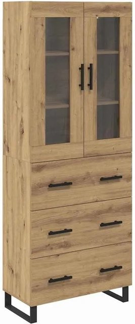 vidaXL Highboard 2-teilig Artisan-Eiche aus Engineered Wood und Glas, Farbe Braun, B/T/H: 180 x 34 x 69,5 cm - Bild 1