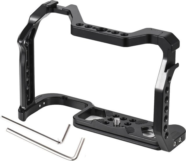 Shoemst Kamerakäfig aus Aluminiumlegierung in Schwarz mit doppelter Cold-Shoe-Halterung und 1/4-Zoll sowie 3/8-Zoll Gewinden für Canon EOS R5, R6 und R6 II - Bild 1