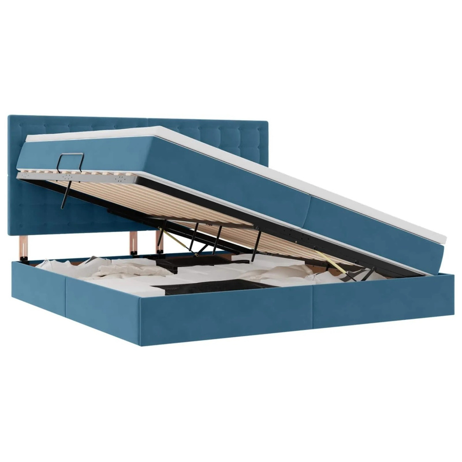 vidaXL Bett mit Stauraum und LED in Dunkelblau aus Samt, B/T: 200 x 200 cm - Bild 2