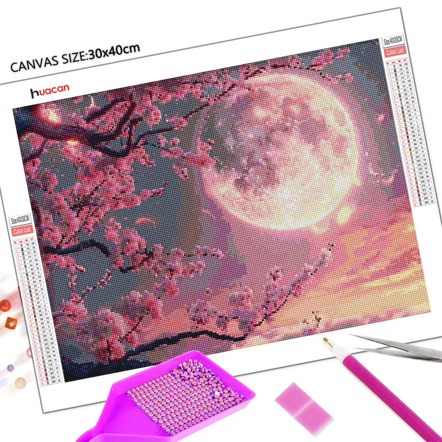 Huacan 5D Diamantgemälde Sternenhimmel und Baumlandschaft als Diamant-Mosaik Set mit runden Steinen B/H: 30 x 30 cm - Bild 2