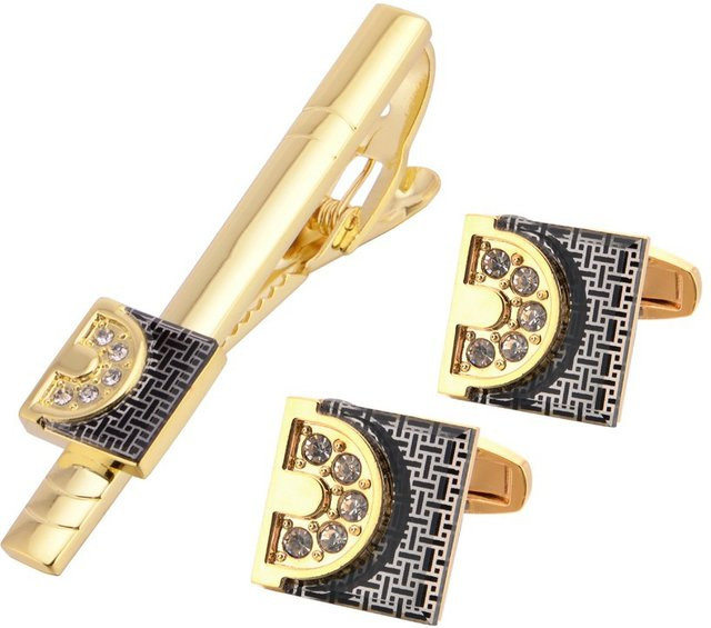 Qi Qi Wu Schmuck-Set Manschettenknöpfe und Krawattenklammer, Gold, Herren - Bild 1