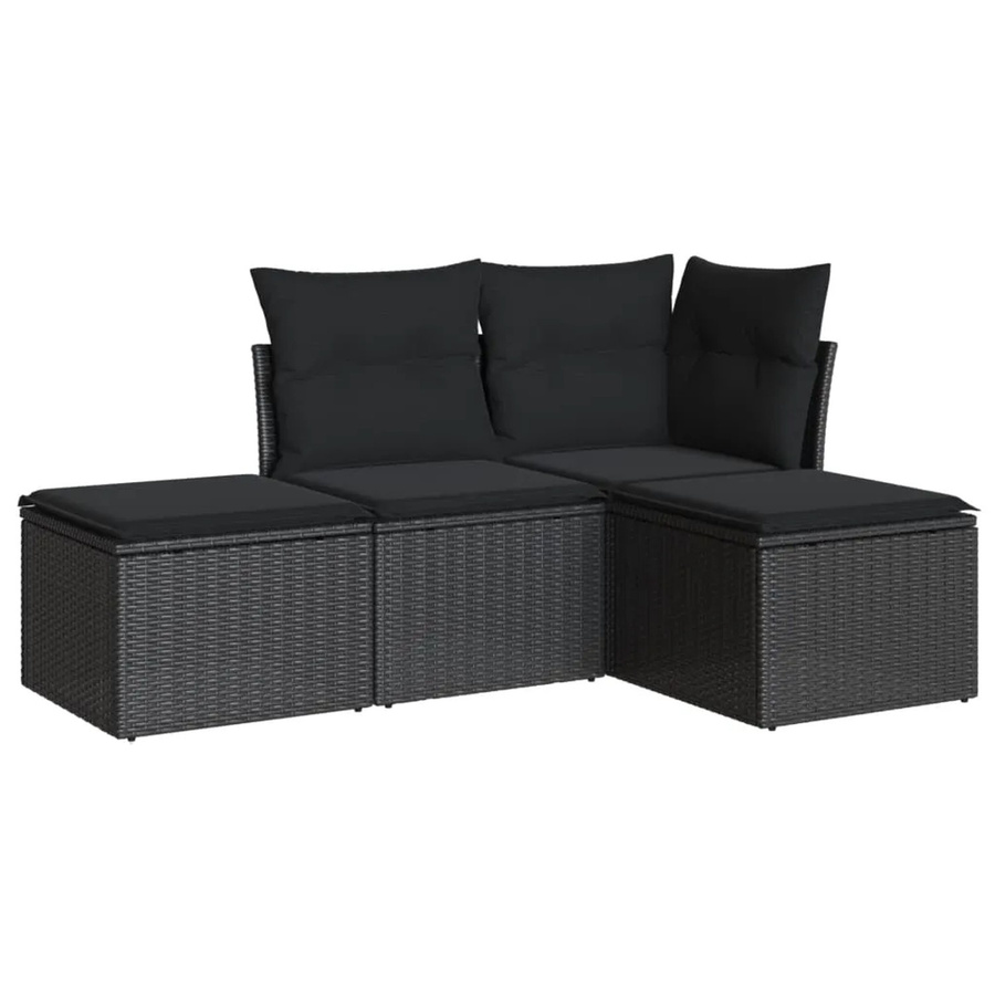 vidaXL 4-tlg Garten-Sofagarnitur mit Kissen aus Poly Rattan in Schwarz - Bild 2