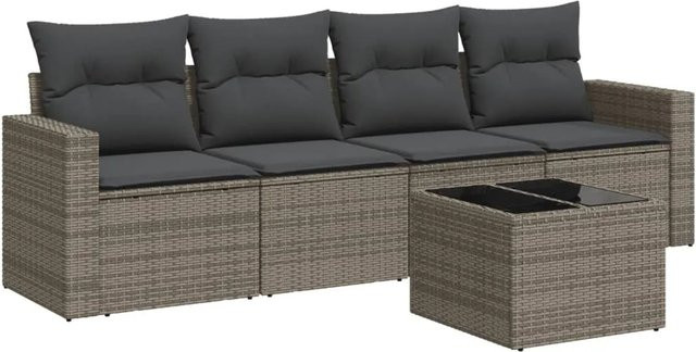 vidaXL 5-tlg Garten-Sofagarnitur aus Poly Rattan mit Kissen in Grau Modell 14 - Bild 1