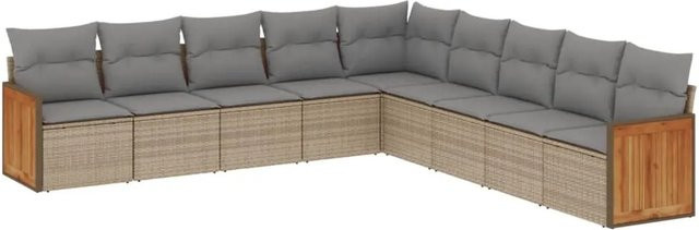 vidaXL 9-tlg. Garten-Sofagarnitur in L-Form aus Poly-Rattan und Akazienholz mit Kissen in Beige-Grau - Bild 1