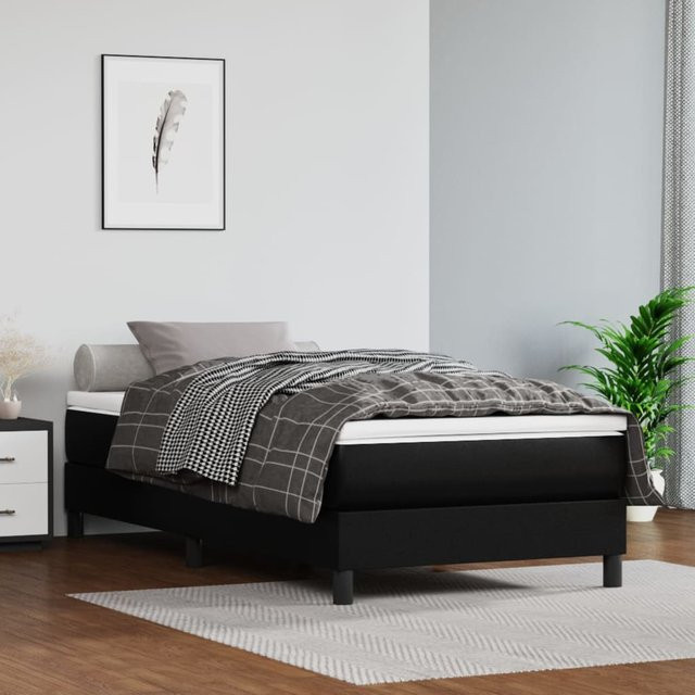 vidaXL Boxspringbett mit Matratze in Schwarz aus Kunstleder, Hybridbett mit Taschenfederkern, B/T/H: 100 x 200 x 25 cm - Bild 3