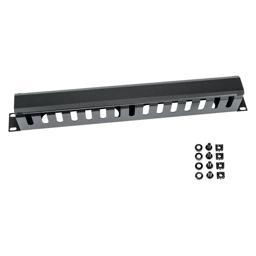 HMF Kabelmanagement mit Abdeckung für 19 Zoll Serverschrank, 1 HE, Schwarz - Bild 2