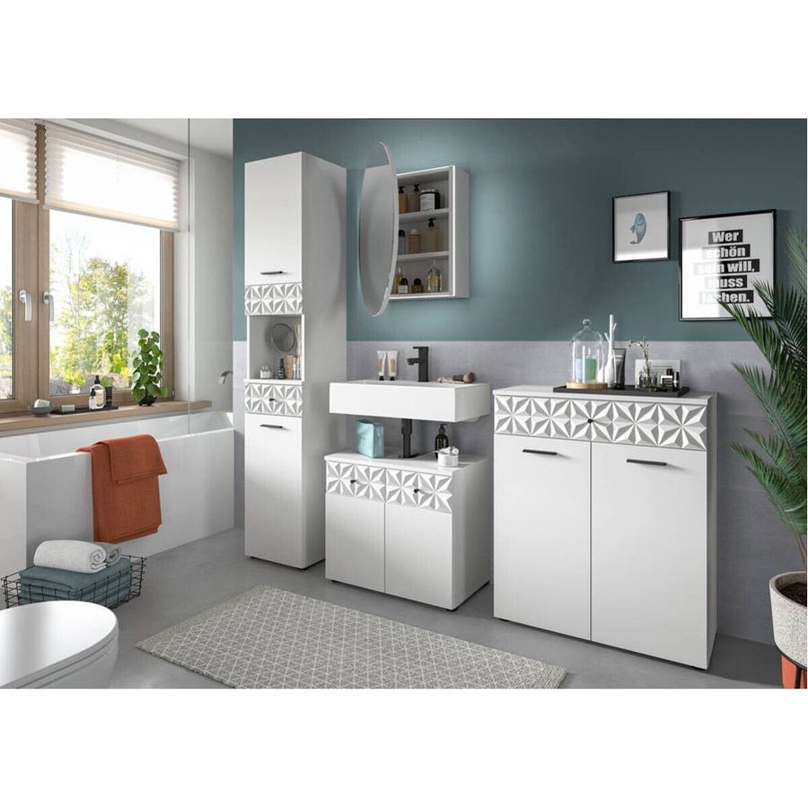 3-tlg. Badkombination Prisma von xonox.home in Weiß, modernes Badezimmer-Set mit Hochschrank, B/H/T: 110 x 187 x 37 cm - Bild 2