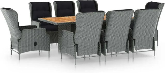 vidaXL 9-teilige Garten-Essgruppe aus Poly Rattan und Akazienholz in Hellgrau mit Auflagen - Bild 1