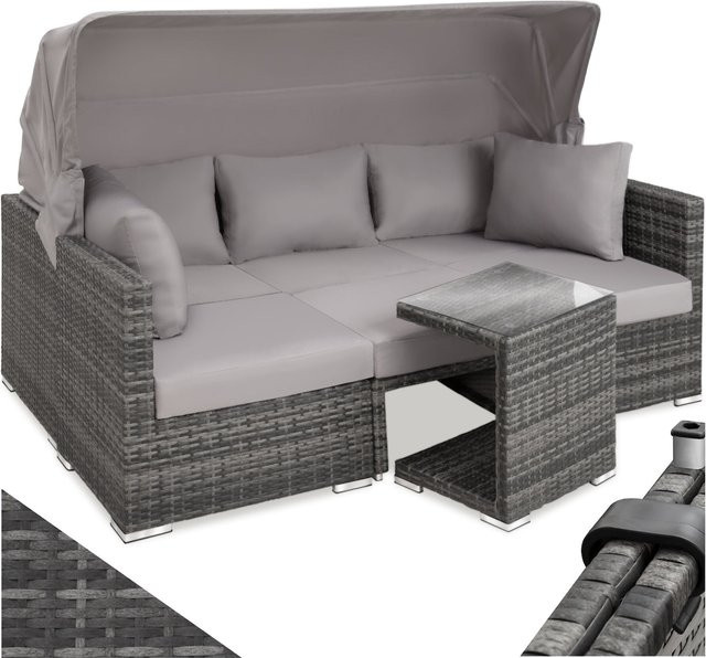 tectake Aluminium Rattan Lounge San Marino, wetterfest und UV-beständig, Grau, B/T/H: 199 x 68 x 131 cm - Bild 1
