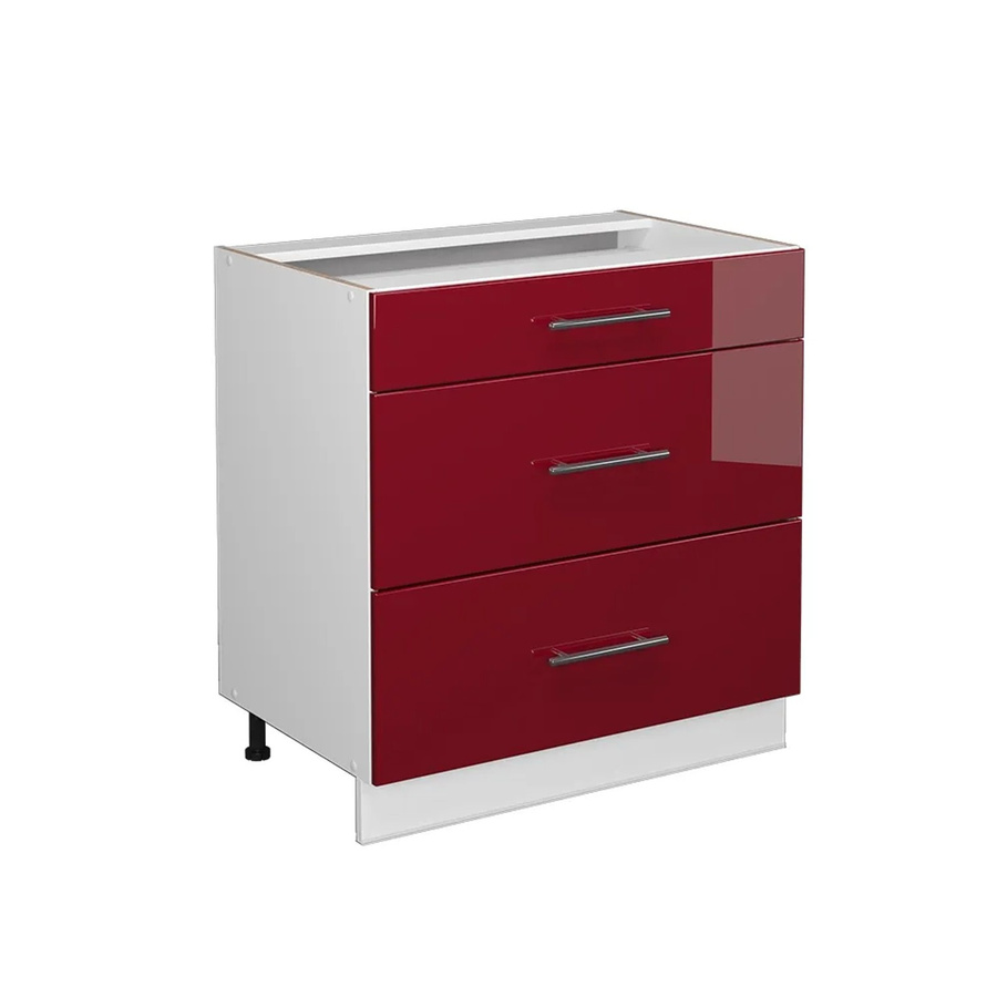 Vicco Badschrank Fame-Line Bordeaux Hochglanz/Weiß mit 3 Schubladen und Soft-Close-Türen, B/H: 80 x 82 cm - Bild 2