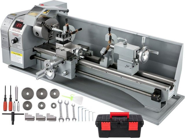Buying Solutions MB Mini-Metall-Drehmaschine 1100W in Grau mit digitaler Anzeige, drehzahlvariabler Metall-Fräsmaschine, 3-Backen-Futter und MT5-Spindel, B/T/H: 75,0 x 22,0 x 31,3 cm - Bild 1
