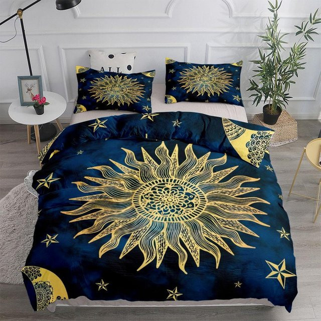 Bettwäsche-Set mit Mond und Sternen von Binchi Outdoor Product in Blau, B/H: 135 x 200 cm - Bild 1
