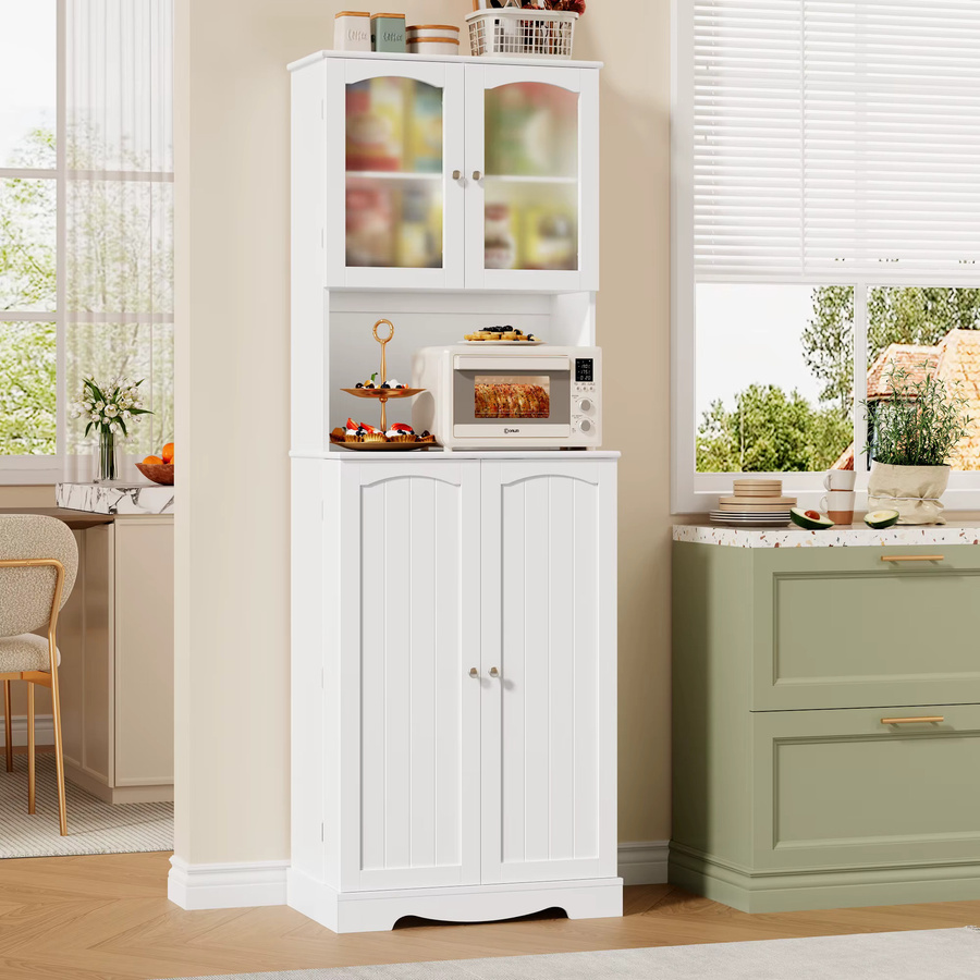 Getone Küchenschrank in Weiß Matt als Sideboard und Buffetschrank mit Mikrowellenregal und 8 Türablagen, Höhe: 181 cm - Bild 2