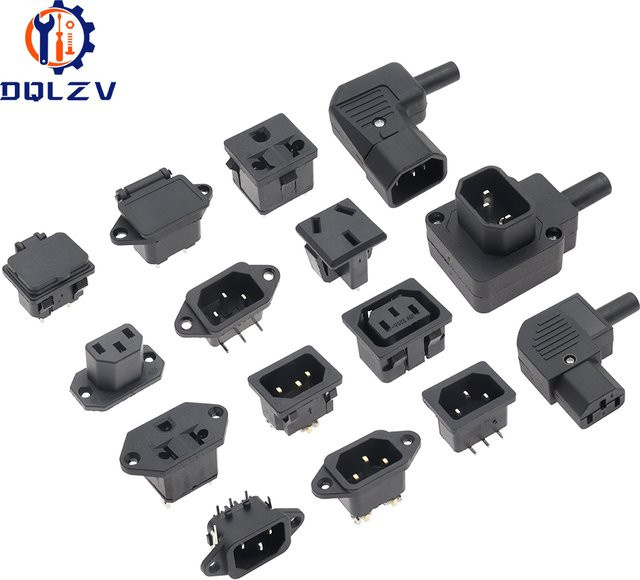 IEC320 C14 Elektrischer AC Stecker und Buchse aus reinem Kupfer, 10A 250V, Schwarz - Bild 1