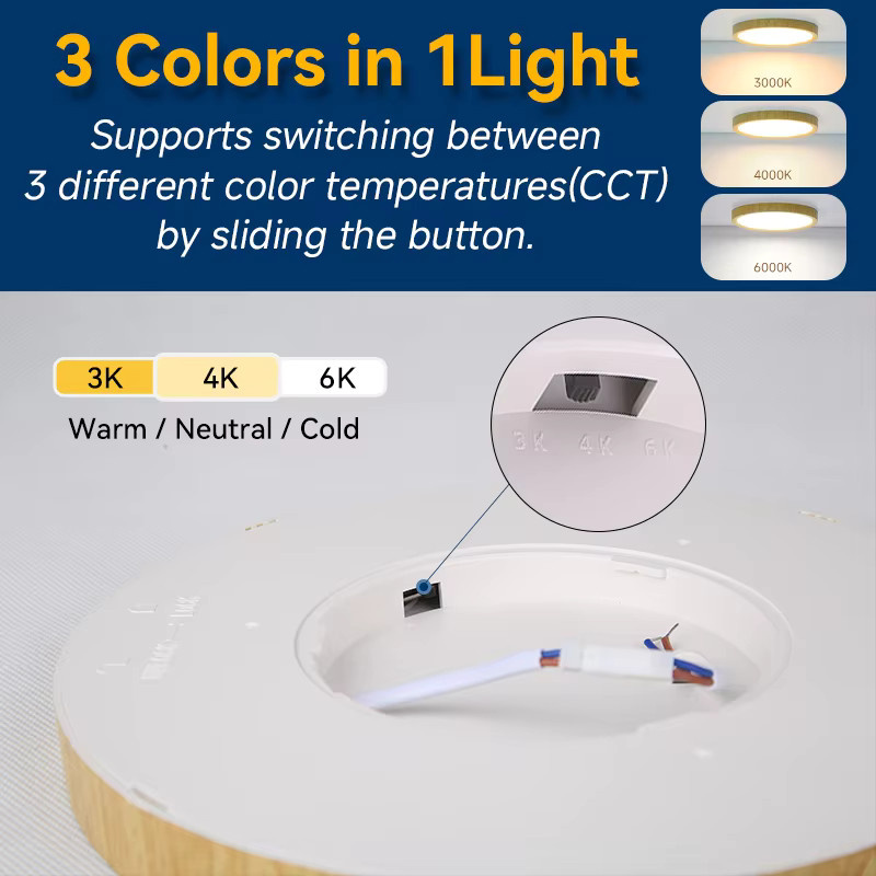 CHUANGYANG LED-Deckenleuchte in Holzoptik, ultradünn mit 2,2 cm, wasserdicht, rund, 3 Farbtöne, ideal für Küche, Badezimmer, Schlafzimmer und Wohnzimmer - Bild 3