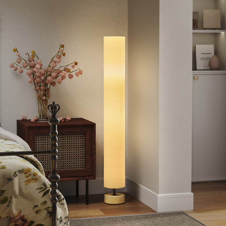 HOMCOM Stehleuchte mit Leinenlampenschirm in Beige und Stahlständer für Wohnzimmer und Schlafzimmer mit 2 E27 Fassungen und Fußschalter - Bild 2