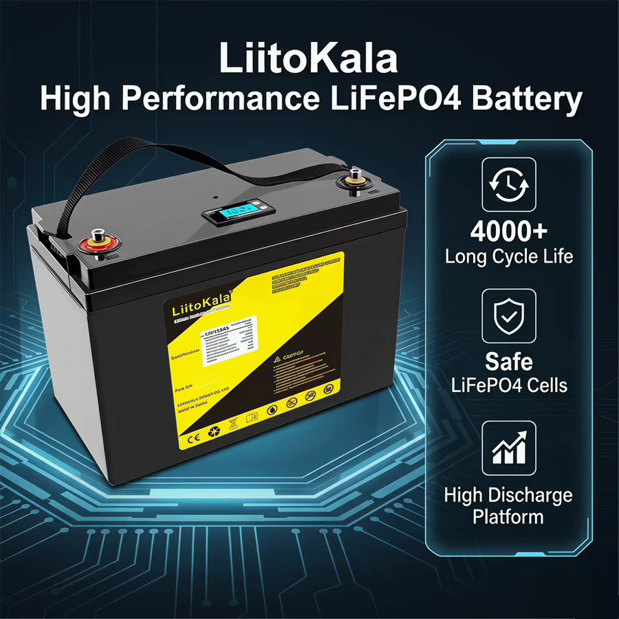 LiitoKala LiFePO4 Batterie 12V 120Ah 1536Wh mit Smart LCD-Display in Blau/Schwarz - Bild 2
