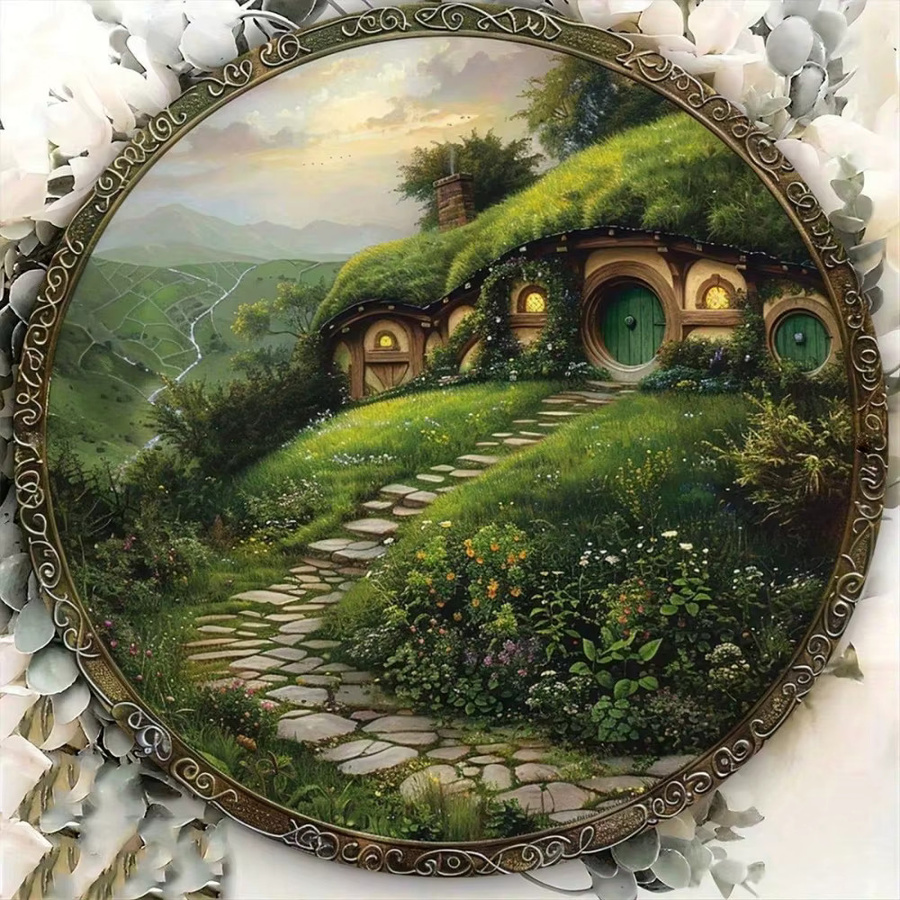 VintageLoom Rustikales Hobbit-Haus Metallschild in Mehrfarbig mit Dämmerungsdesign als runde Wandkunst für drinnen und draußen - Bild 2