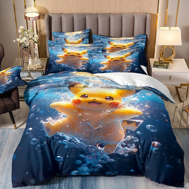 Pokemon Pikachu Bettwäsche Set für Kinder mit Bettbezug und Kissenbezug, Blau, B/H: 135 x 200 cm - Bild 1